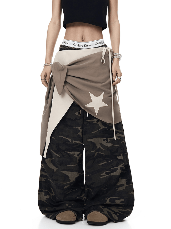 Vintage Faux - Layered Camo Wide - Leg Utility Pants - COPPING THREADS - CT Select Hover Image