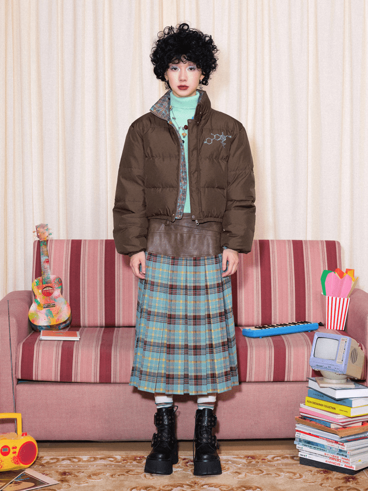 Vintage Faux Leather Waist Plaid Midi Skirt - COPPING THREADS - Chemical Girl