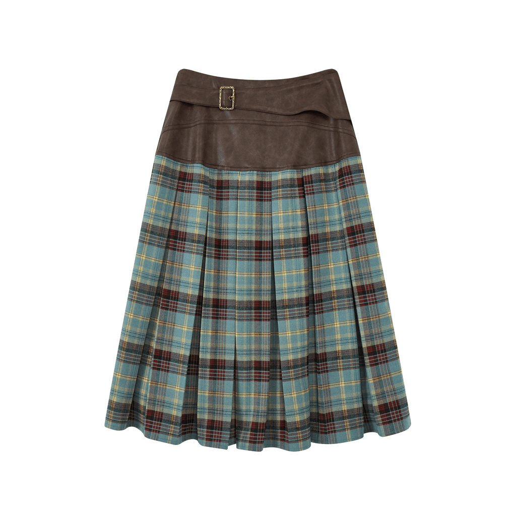 Vintage Faux Leather Waist Plaid Midi Skirt - COPPING THREADS - Chemical Girl