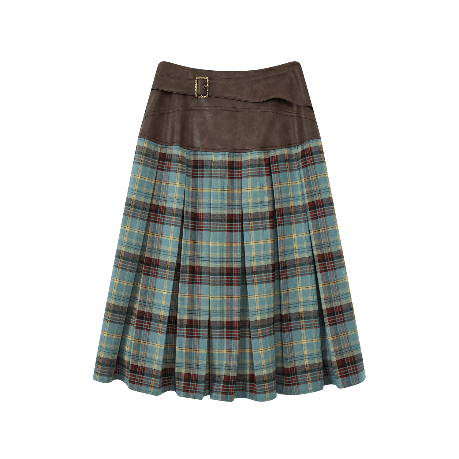 Vintage Faux Leather Waist Plaid Midi Skirt - COPPING THREADS - Chemical Girl