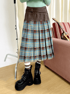 Vintage Faux Leather Waist Plaid Midi Skirt - COPPING THREADS - Chemical Girl