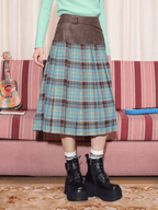 Vintage Faux Leather Waist Plaid Midi Skirt - COPPING THREADS - Chemical Girl