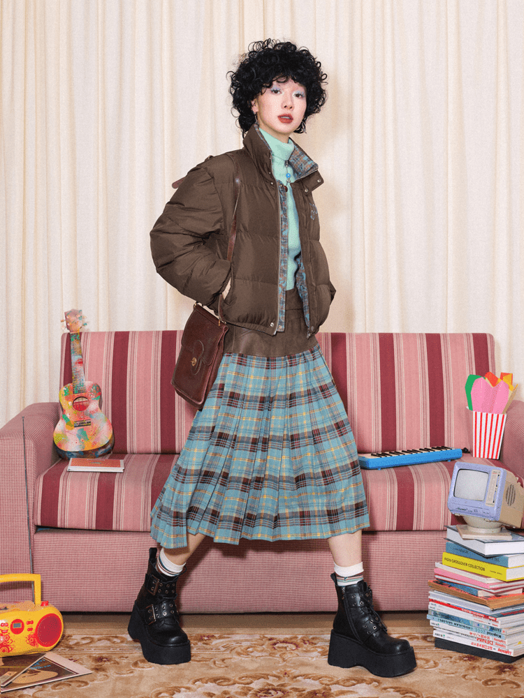 Vintage Faux Leather Waist Plaid Midi Skirt - COPPING THREADS - Chemical Girl