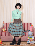 Vintage Faux Leather Waist Plaid Midi Skirt - COPPING THREADS - Chemical Girl