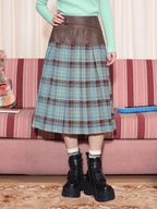 Vintage Faux Leather Waist Plaid Midi Skirt - COPPING THREADS - Chemical Girl