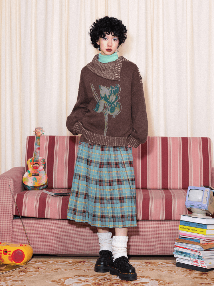 Vintage Faux Leather Waist Plaid Midi Skirt - COPPING THREADS - Chemical Girl