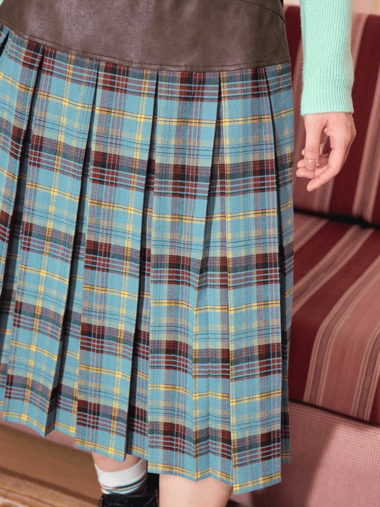 Vintage Faux Leather Waist Plaid Midi Skirt - COPPING THREADS - Chemical Girl