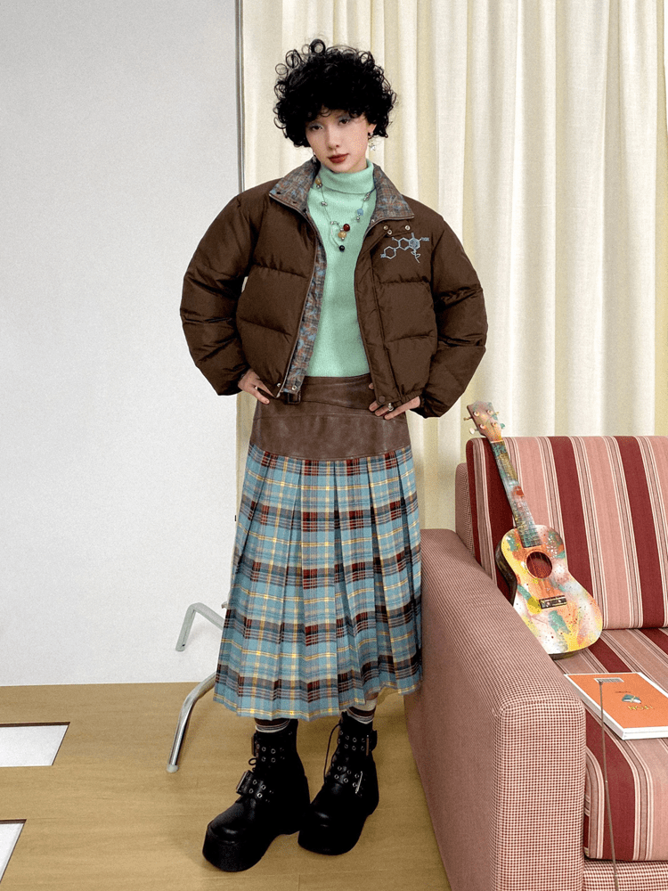 Vintage Faux Leather Waist Plaid Midi Skirt - COPPING THREADS - Chemical Girl