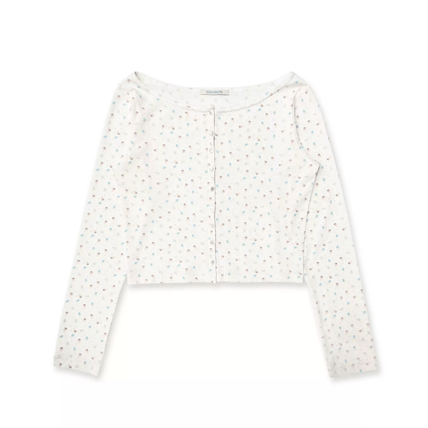 Vintage Floral Bunny Print Wide - Neck Cardigan - COPPING THREADS - MOROMORO