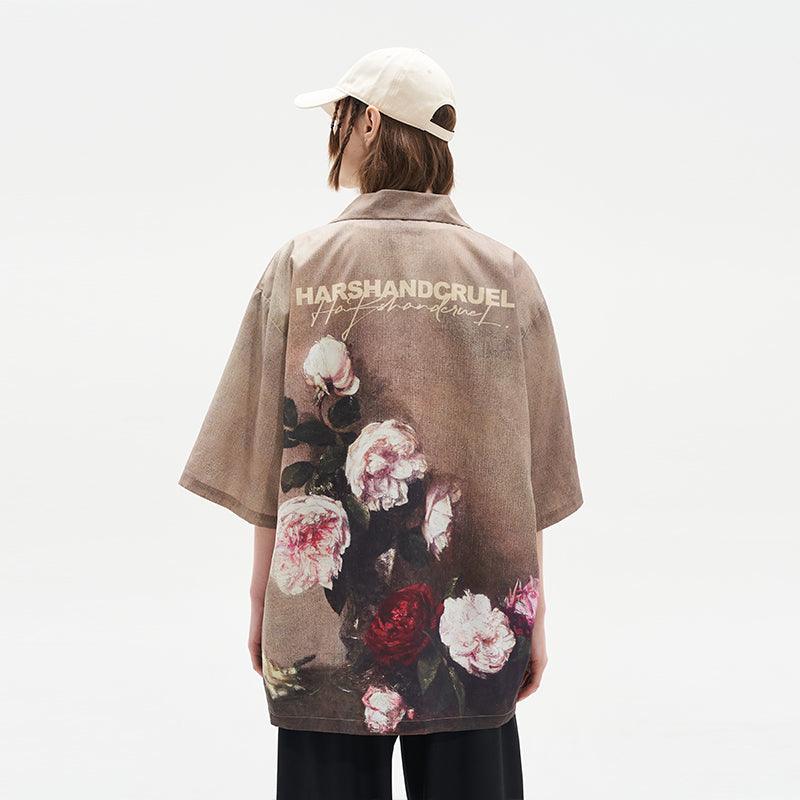 Vintage Blumen Ölgemälde Kubanischer Kragen Hemd  Zweitbild