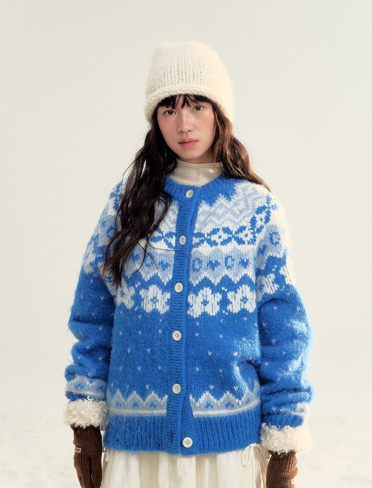 Strickjacke mit Rundhalsausschnitt und Vintage-Blumendruck Zweitbild