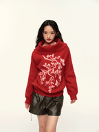 Vintage Flower Jacquard Red Off - Shoulder Sweater - COPPING THREADS - CT Select