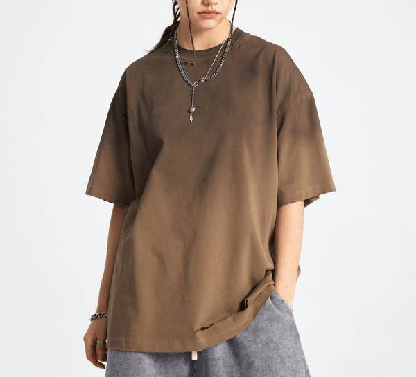 Vintage Gradient Fade Washed Distressed Oversized Tee - COPPING THREADS - CT Basics