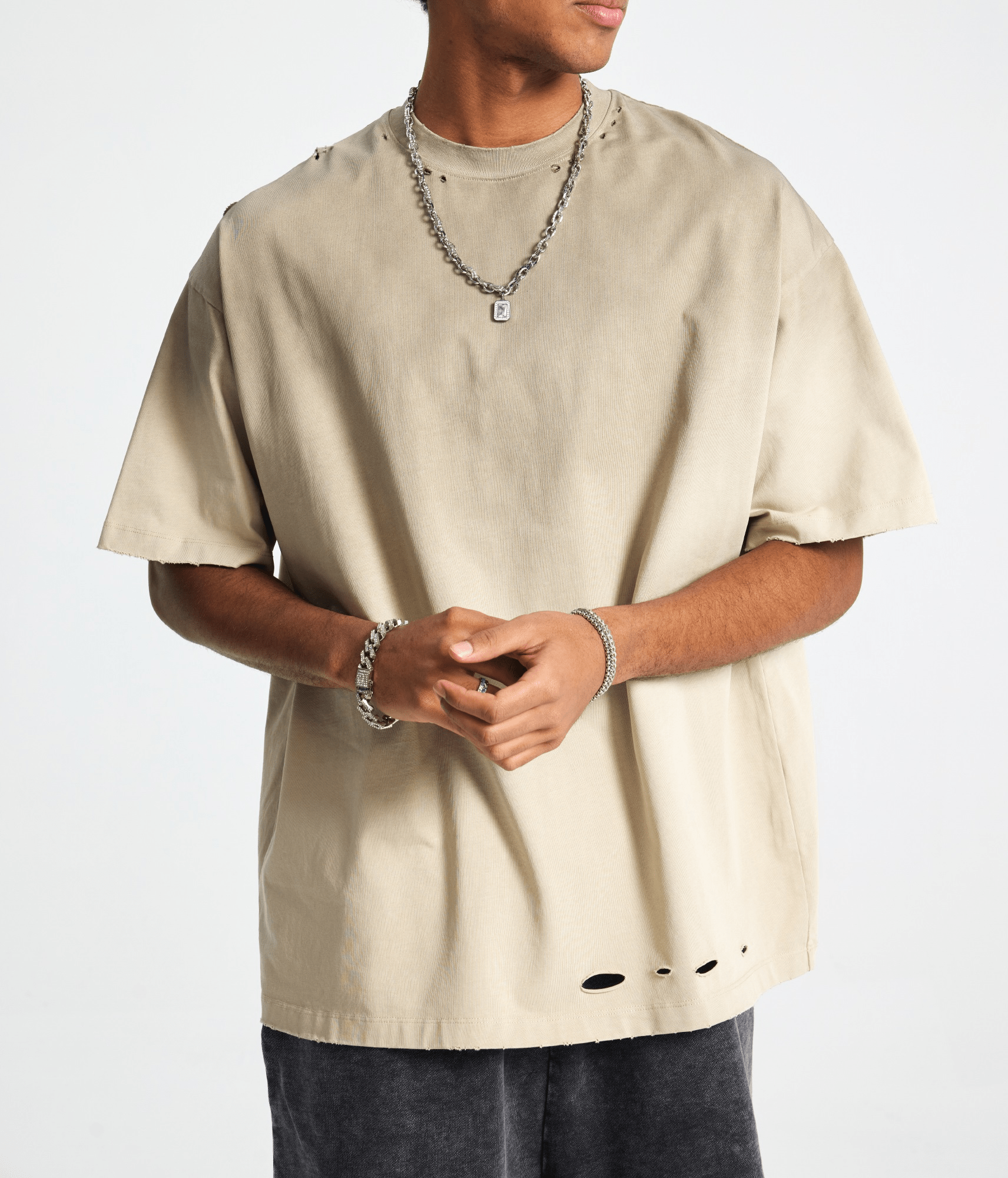 Vintage Gradient Fade Washed Distressed Oversized Tee - COPPING THREADS - CT Basics