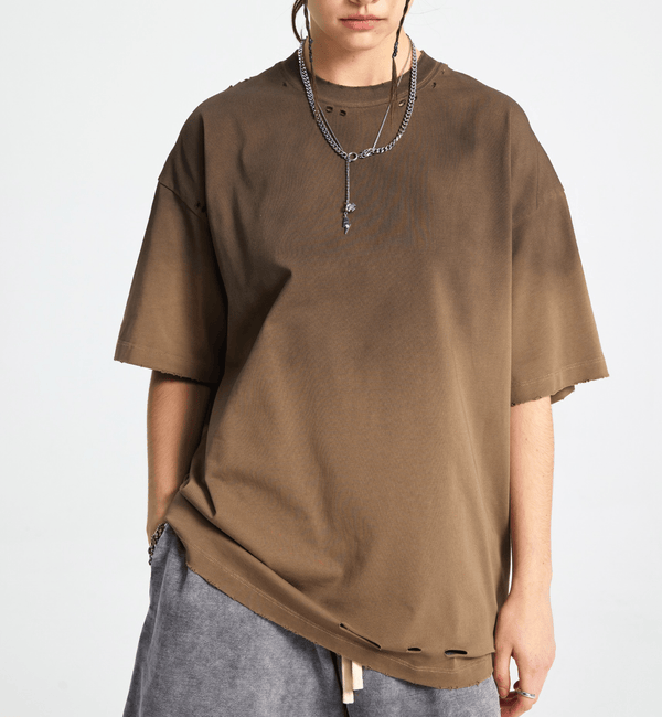 Vintage Gradient Fade Washed Distressed Oversized Tee - COPPING THREADS - CT Basics