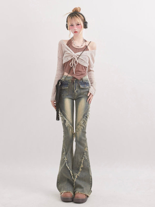 Vintage Gradient Lace - Up Frayed Denim - COPPING THREADS - RAYOHOPP