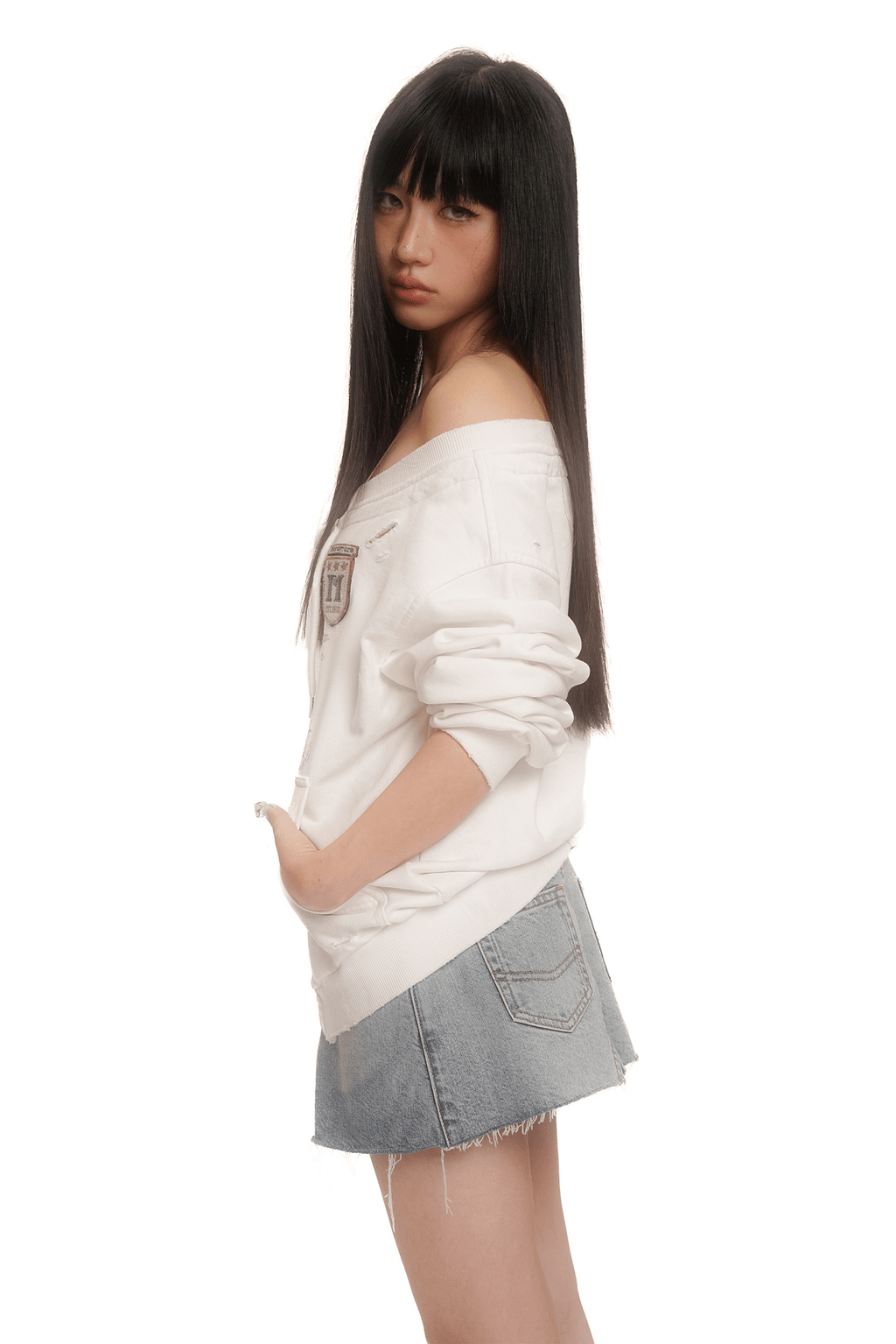 Vintage Hand - Painted Bow Badge Off - Shoulder Sweatshirt - COPPING THREADS - MOROMORO