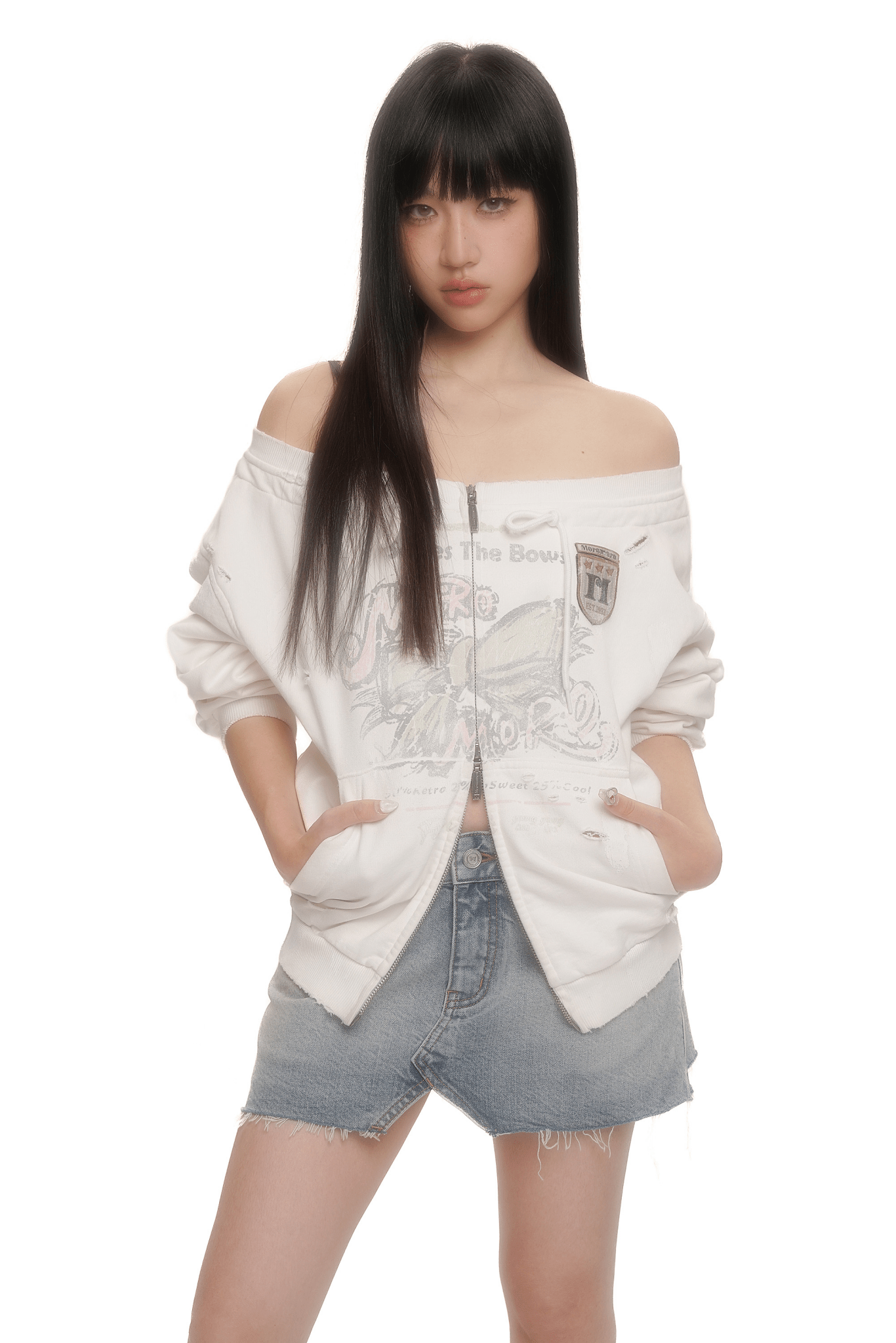 Vintage Hand - Painted Bow Badge Off - Shoulder Sweatshirt - COPPING THREADS - MOROMORO