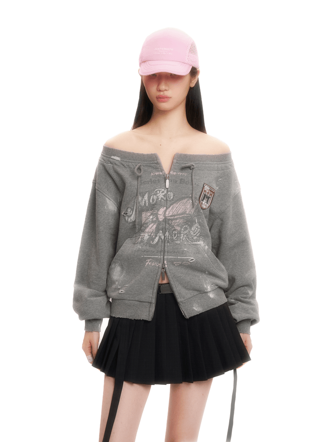 Vintage Hand - Painted Bow Badge Off - Shoulder Sweatshirt - COPPING THREADS - MOROMORO Hover Image