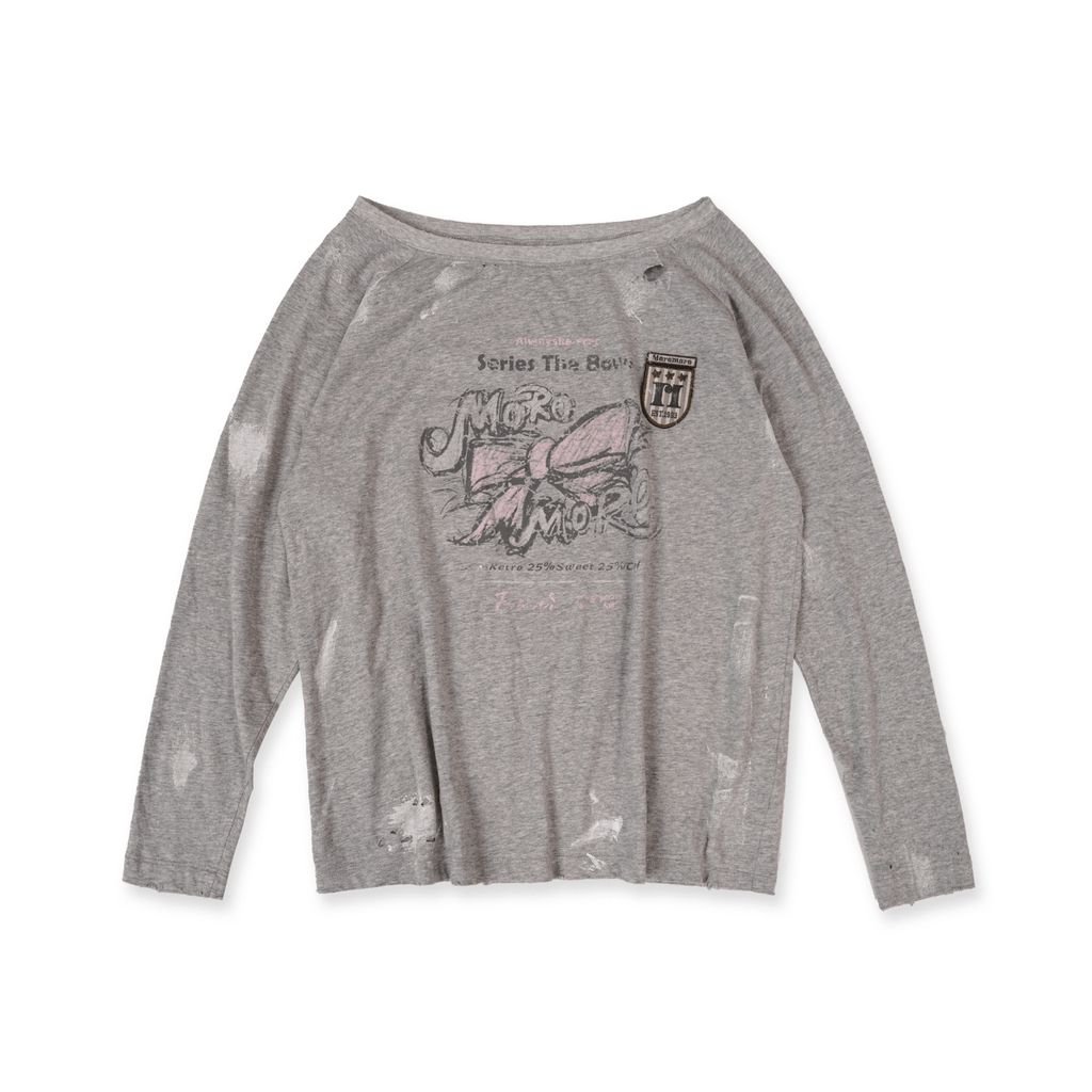 Vintage Hand - Painted Bow Graphic Distressed Off - Shoulder Long - Sleeve Tee - COPPING THREADS - MOROMORO