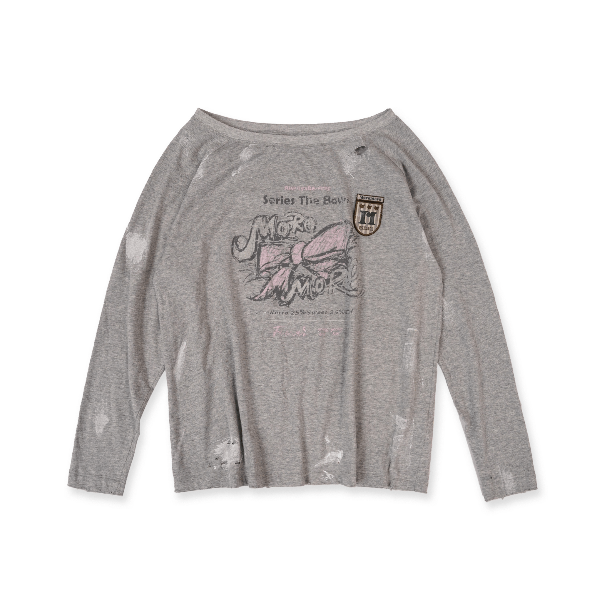 Vintage Hand - Painted Bow Graphic Distressed Off - Shoulder Long - Sleeve Tee - COPPING THREADS - MOROMORO