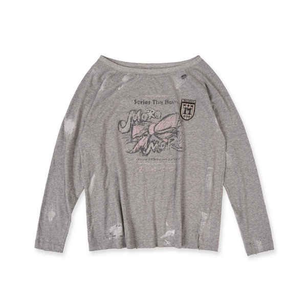 Vintage Hand - Painted Bow Graphic Distressed Off - Shoulder Long - Sleeve Tee - COPPING THREADS - MOROMORO