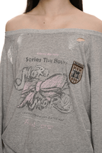 Vintage Hand - Painted Bow Graphic Distressed Off - Shoulder Long - Sleeve Tee - COPPING THREADS - MOROMORO