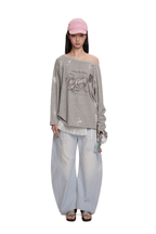 Vintage Hand - Painted Bow Graphic Distressed Off - Shoulder Long - Sleeve Tee - COPPING THREADS - MOROMORO