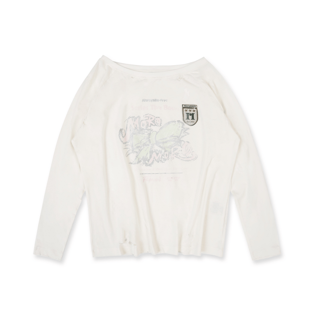 Vintage Hand - Painted Bow Graphic Distressed Off - Shoulder Long - Sleeve Tee - COPPING THREADS - MOROMORO