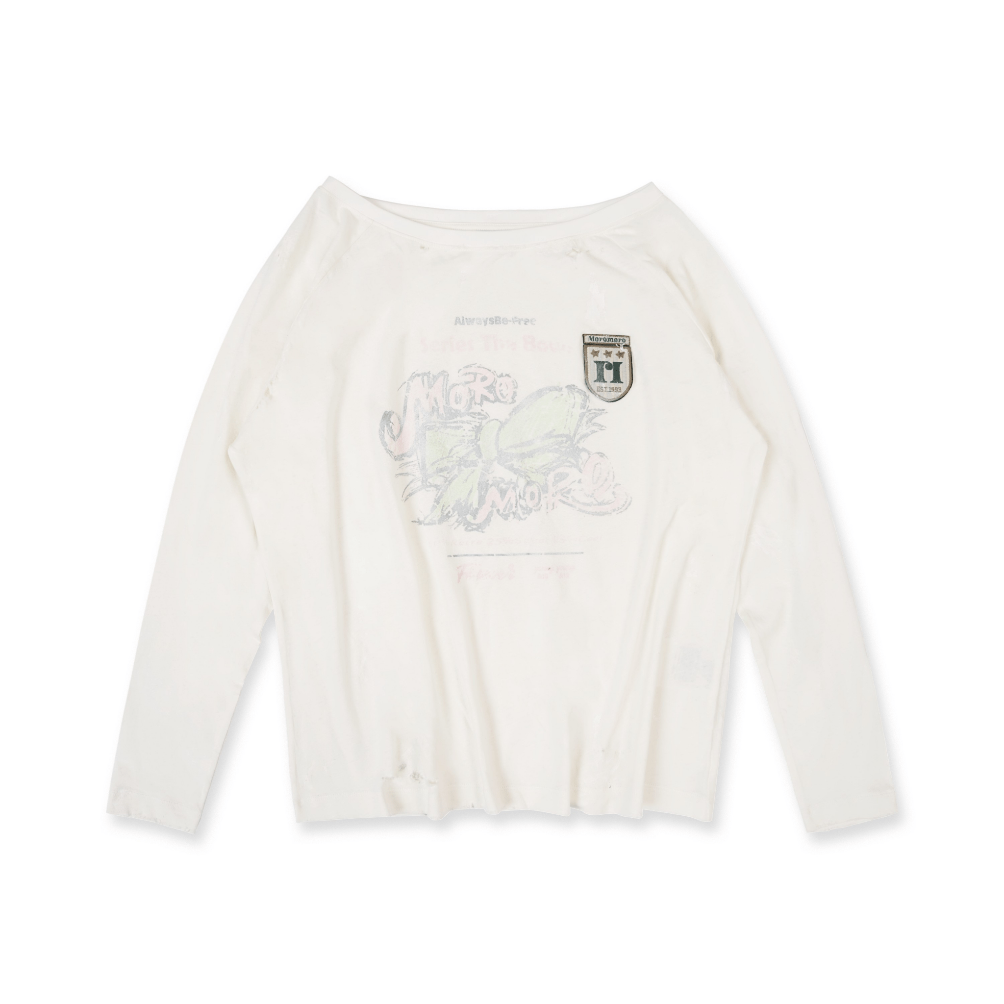 Vintage Hand - Painted Bow Graphic Distressed Off - Shoulder Long - Sleeve Tee - COPPING THREADS - MOROMORO