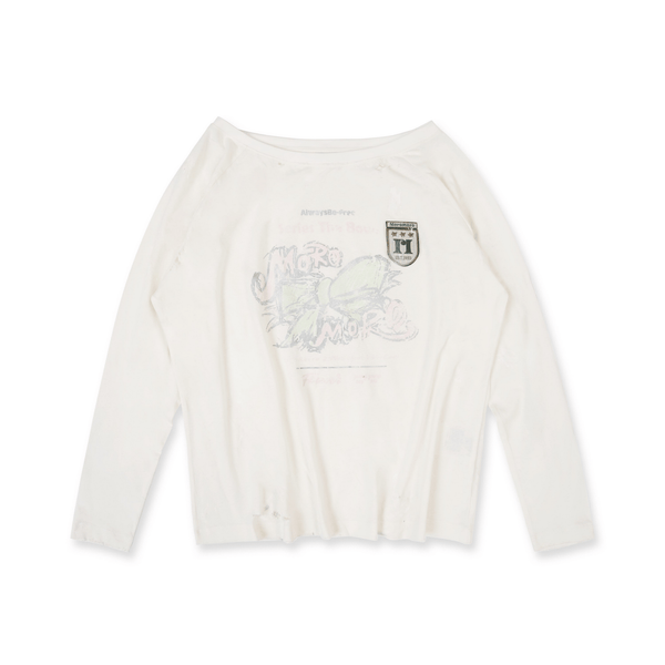 Vintage Hand - Painted Bow Graphic Distressed Off - Shoulder Long - Sleeve Tee - COPPING THREADS - MOROMORO