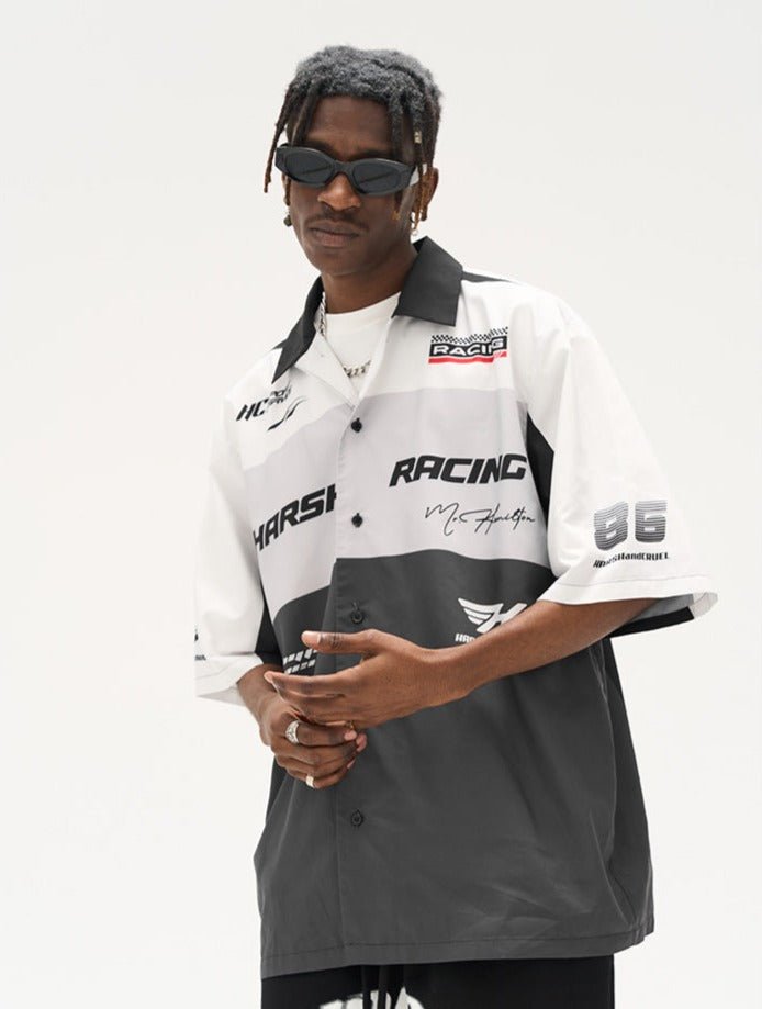 Vintage Handwritten Font Collar F1 Racing Shirt - COPPING THREADS - Harsh and Cruel