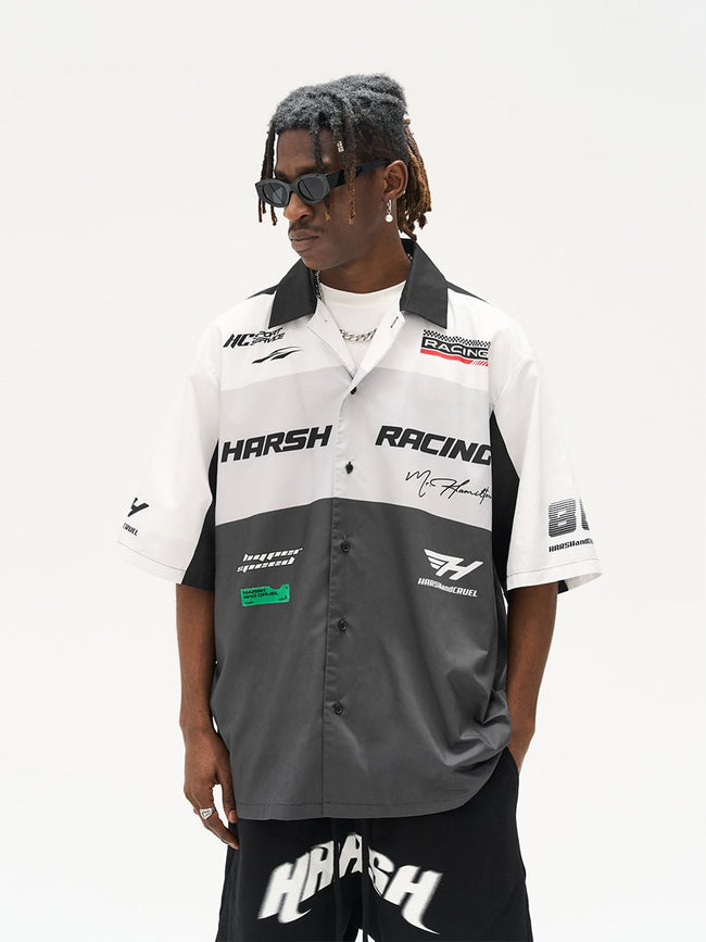 Vintage Handwritten Font Collar F1 Racing Shirt Main Image