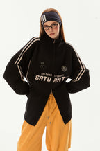 Vintage High Neck Double Zip Striped Sleeve Knit Cardigan - COPPING THREADS - CHICISLAND