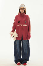 Vintage High Neck Double Zip Striped Sleeve Knit Cardigan - COPPING THREADS - CHICISLAND