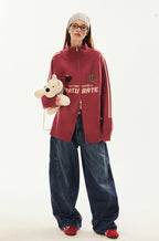 Vintage High Neck Double Zip Striped Sleeve Knit Cardigan - COPPING THREADS - CHICISLAND