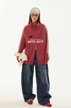 Vintage High Neck Double Zip Striped Sleeve Knit Cardigan - COPPING THREADS - CHICISLAND