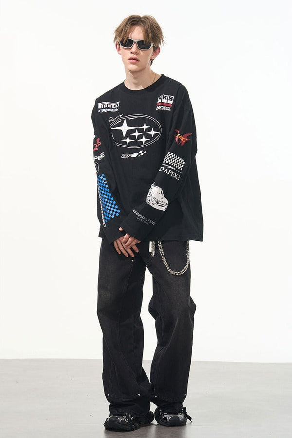 Vintage Hip - Hop Racing Print Long Sleeve Tee - COPPING THREADS - Harsh and Cruel