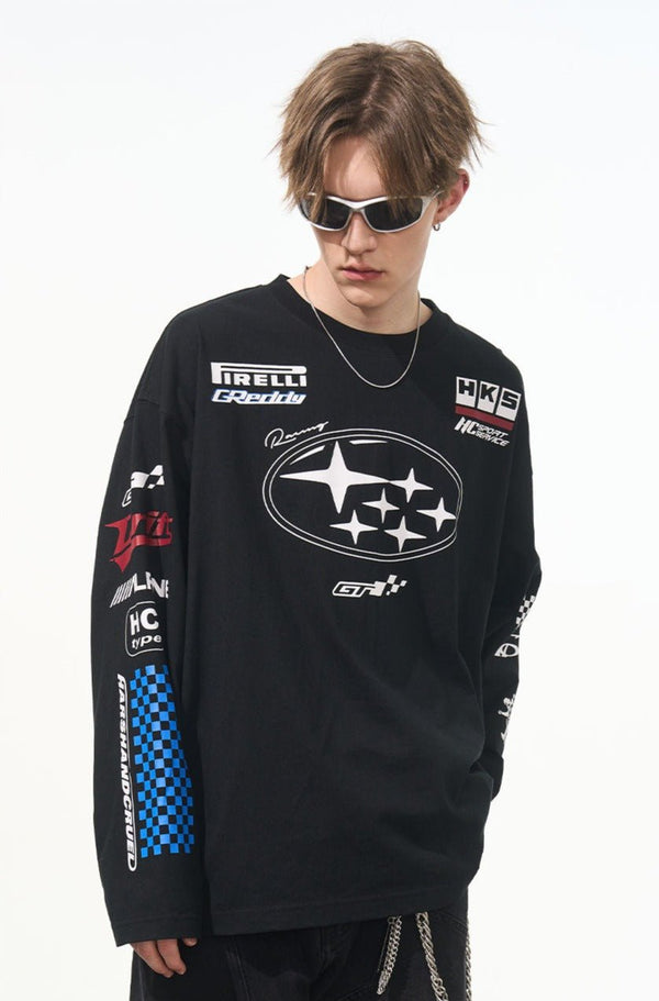 Vintage Hip - Hop Racing Print Long Sleeve Tee - COPPING THREADS - Harsh and Cruel
