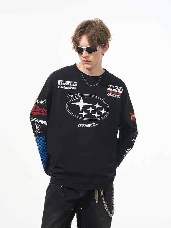 Vintage Hip - Hop Racing Print Long Sleeve Tee - COPPING THREADS - Harsh and Cruel