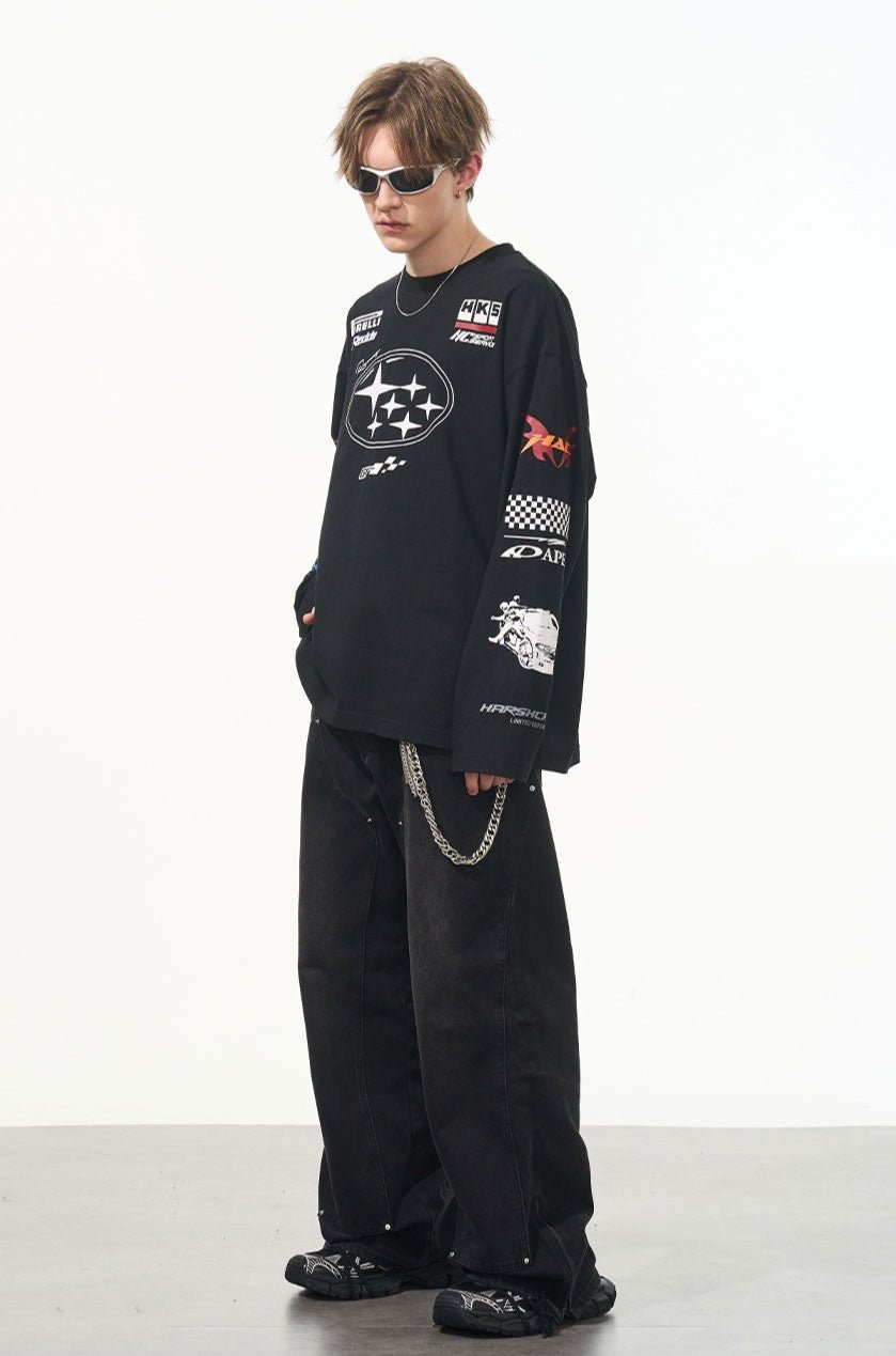 Vintage Hip - Hop Racing Print Long Sleeve Tee - COPPING THREADS - Harsh and Cruel