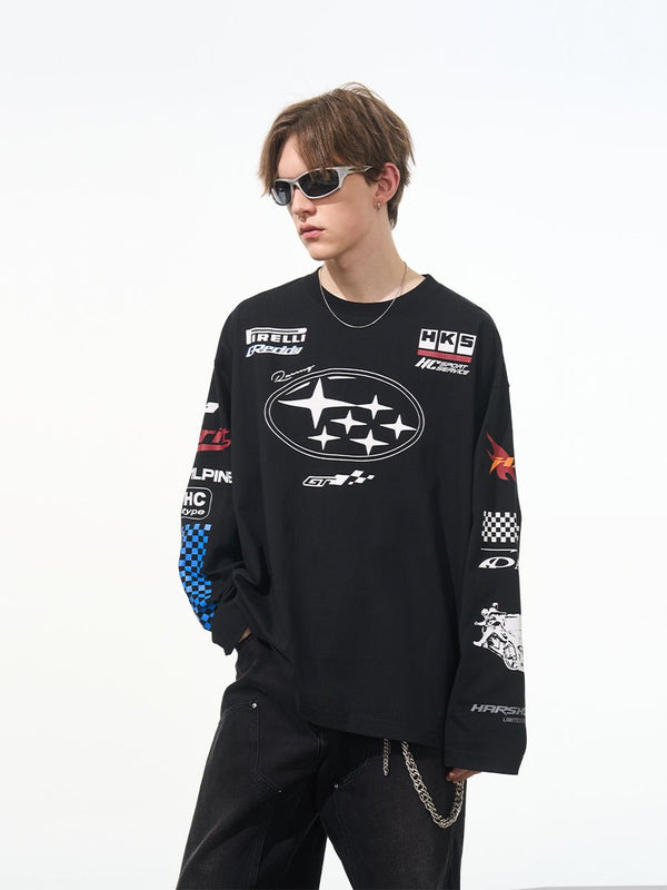 Vintage Hip - Hop Racing Print Long Sleeve Tee - COPPING THREADS - Harsh and Cruel