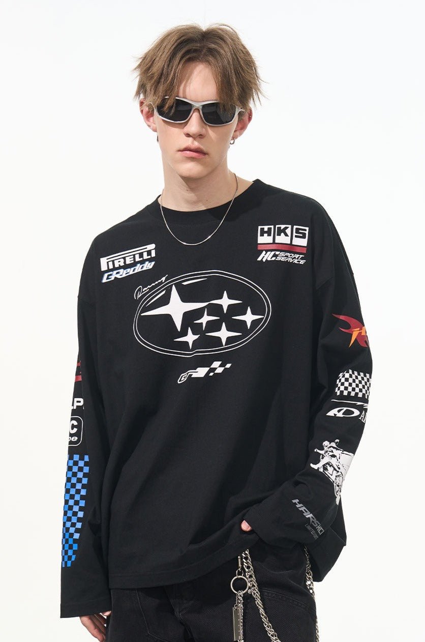 Langarm-T-Shirt mit Vintage-Hip-Hop-Racing-Print Zweitbild