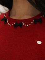 Vintage Knit Top with Pearl & Bow Embellishments - COPPING THREADS - MOROMORO