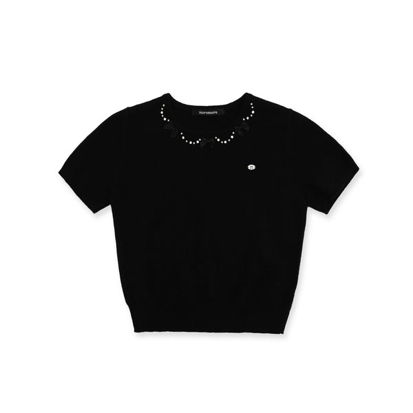 Vintage Knit Top with Pearl & Bow Embellishments - COPPING THREADS - MOROMORO