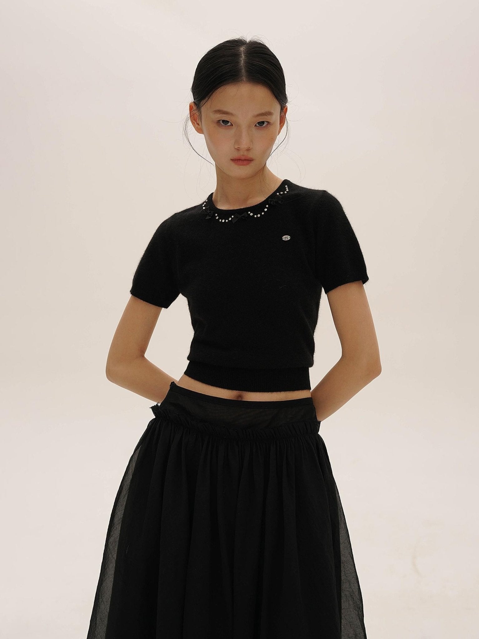 Vintage Knit Top with Pearl & Bow Embellishments - COPPING THREADS - MOROMORO