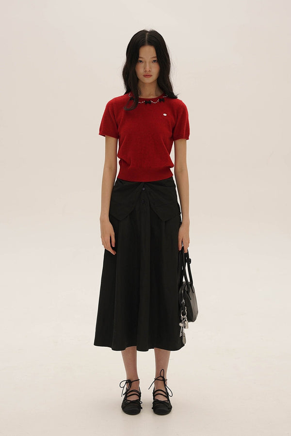 Vintage Knit Top with Pearl & Bow Embellishments - COPPING THREADS - MOROMORO