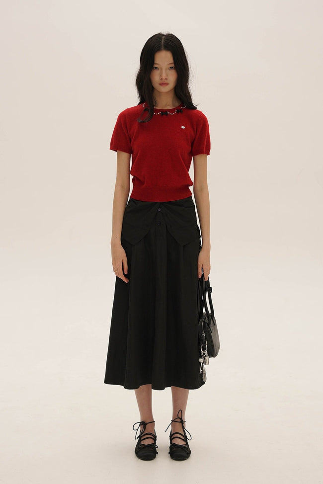 Vintage Knit Top with Pearl & Bow Embellishments - COPPING THREADS - MOROMORO Hover Image