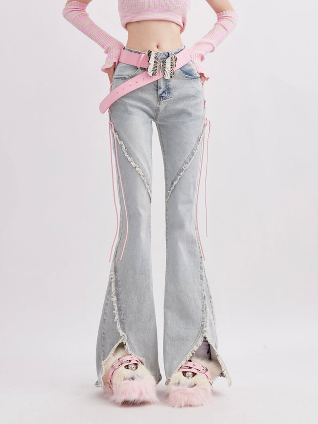 Vintage Lace - Up Slit Flared Denim - COPPING THREADS - RAYOHOPP Hover Image