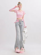 Vintage Lace - Up Slit Flared Denim - COPPING THREADS - RAYOHOPP